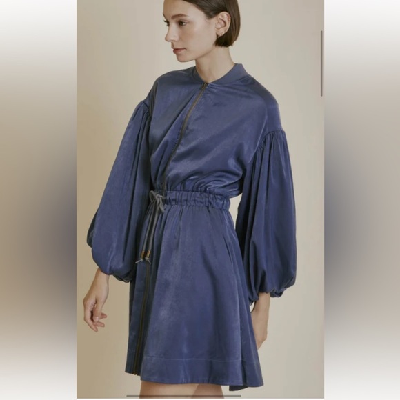 AUREUM Blue Tie Waist Puff Balloon Sleeve Dress - Picture 7 of 8